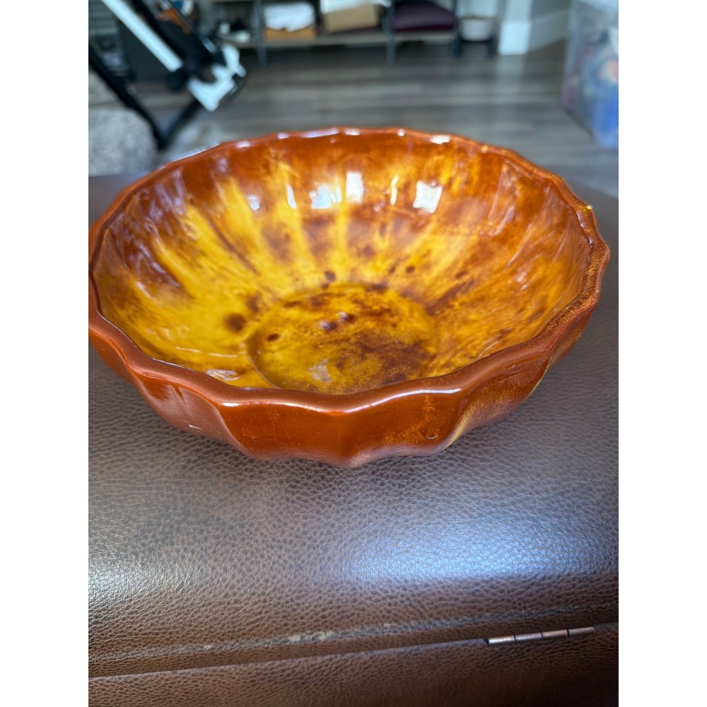 Vintage Moreno Ceramics Bowl/Planter Gold Brown Scalloped Edges CALIFORNIA MCM